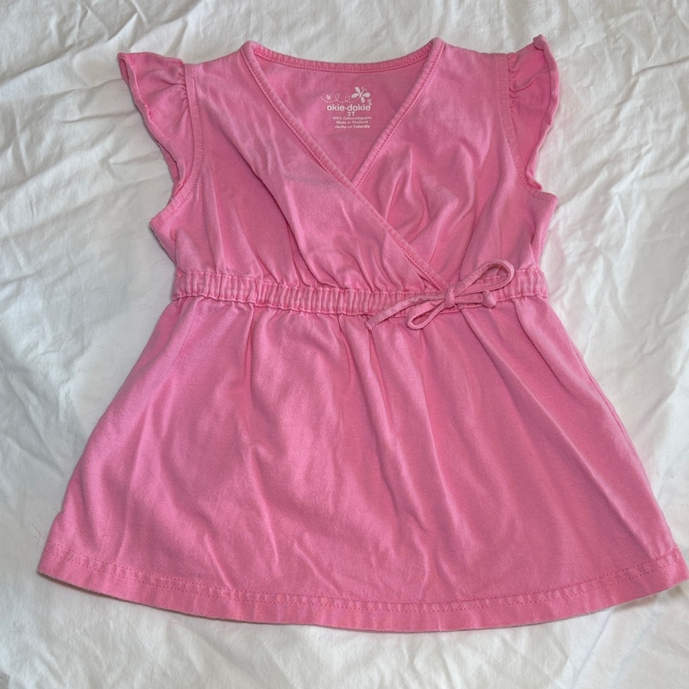 okie dokie Pink Wrap-Front Flutter Sleeve Top